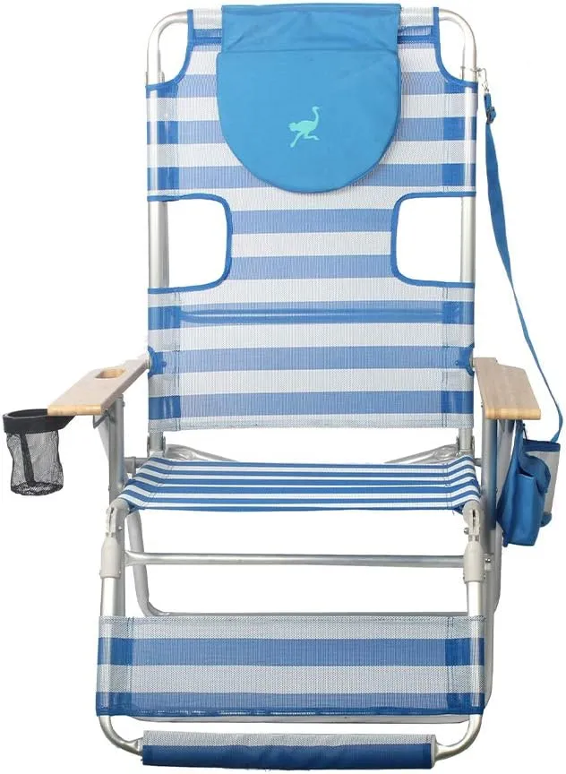 Ostrich 3-N-1 Altitude Outdoor Reclining Patio Beach Lounge Chair, Blue (2 Pack)