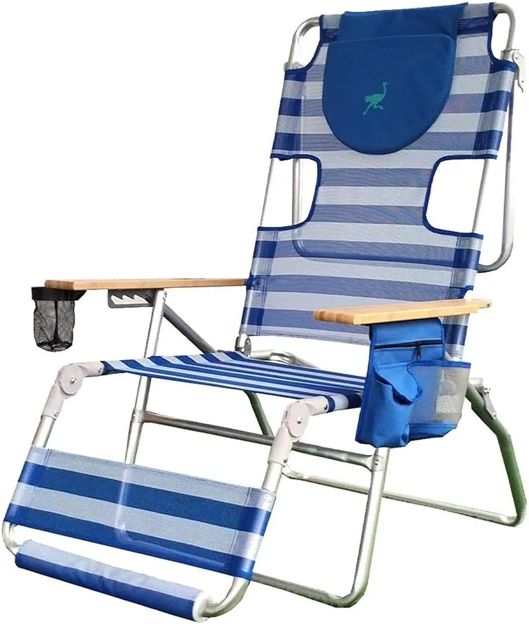 Ostrich 3-N-1 Altitude Outdoor Reclining Patio Beach Lounge Chair, Blue (2 Pack)
