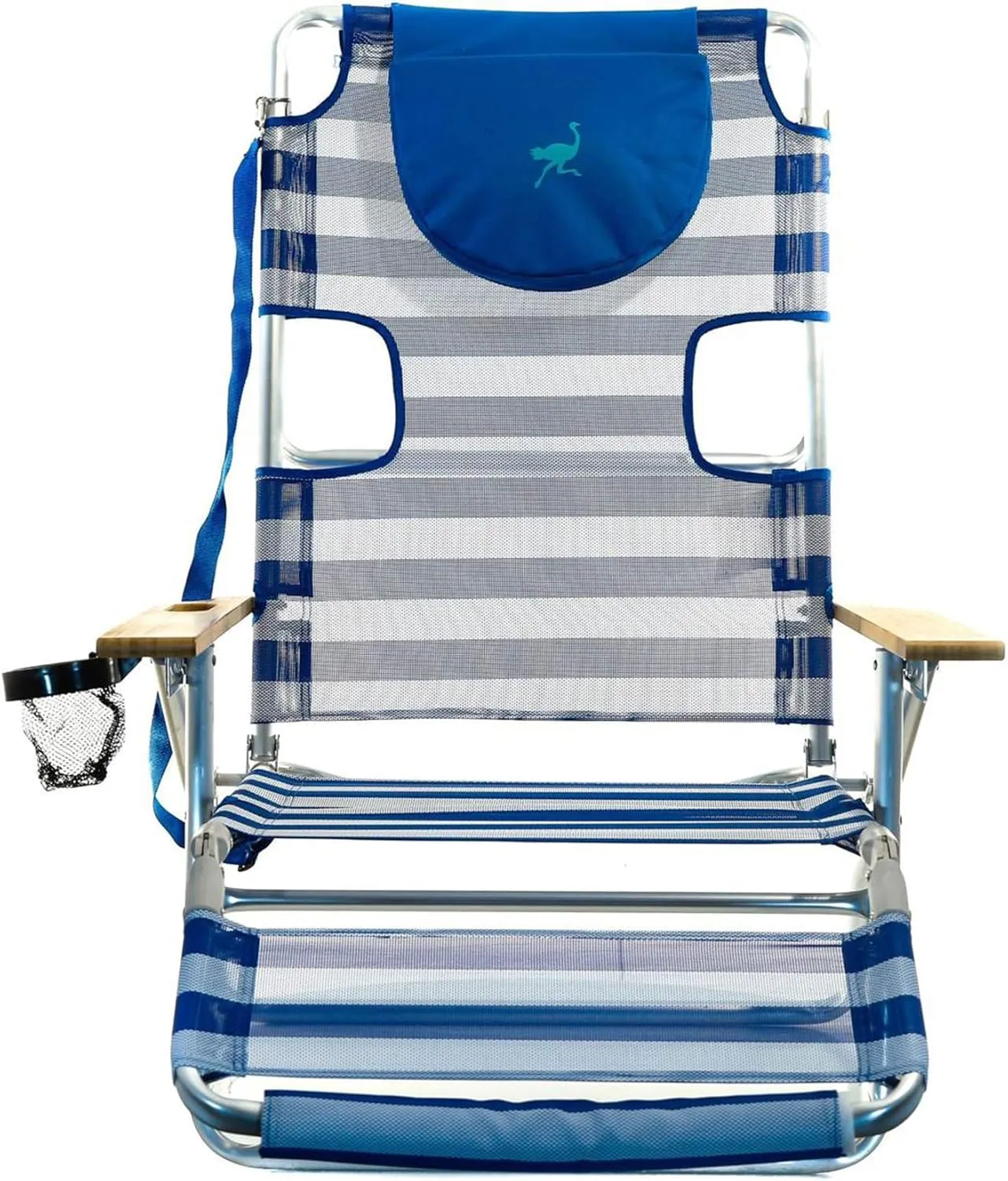 Ostrich 3N1 Lightweight Lawn Beach Reclining Lounge Chair with Footrest, Outdoor Furniture for Patio, Balcony, Backyard, or Porch, Blue Stripe