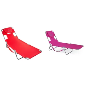 Ostrich Chaise Lounge Beach Chair Bundle for Adults - Foldable Loungers with Face Hole and Arm Slots, Lightweight Portable Chair for Pool, Camping and Tanning