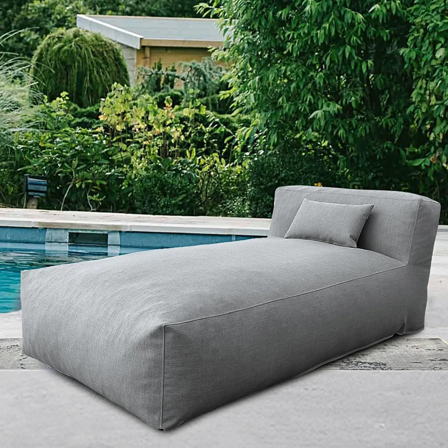 Outdoor Bean Bag Lounger Chair, Big Comfy Outdoor Daybed for Sunbathing and Tanning - Water-Resistant Patio Chaise and Pool Sun Lounger Furniture for Beach Deck (Dark Grey)