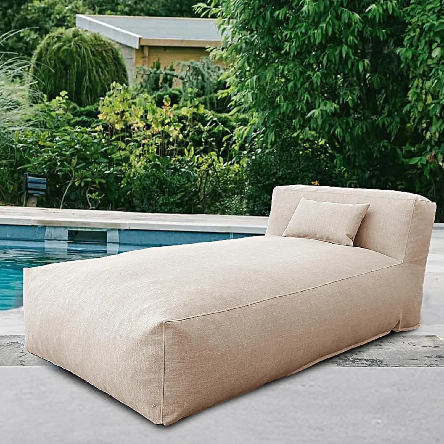 Outdoor Bean Bag Lounger Chair, Big Comfy Outdoor Daybed for Sunbathing and Tanning - Water-Resistant Patio Chaise and Pool Sun Lounger Furniture for Beach Deck (Light Beige)