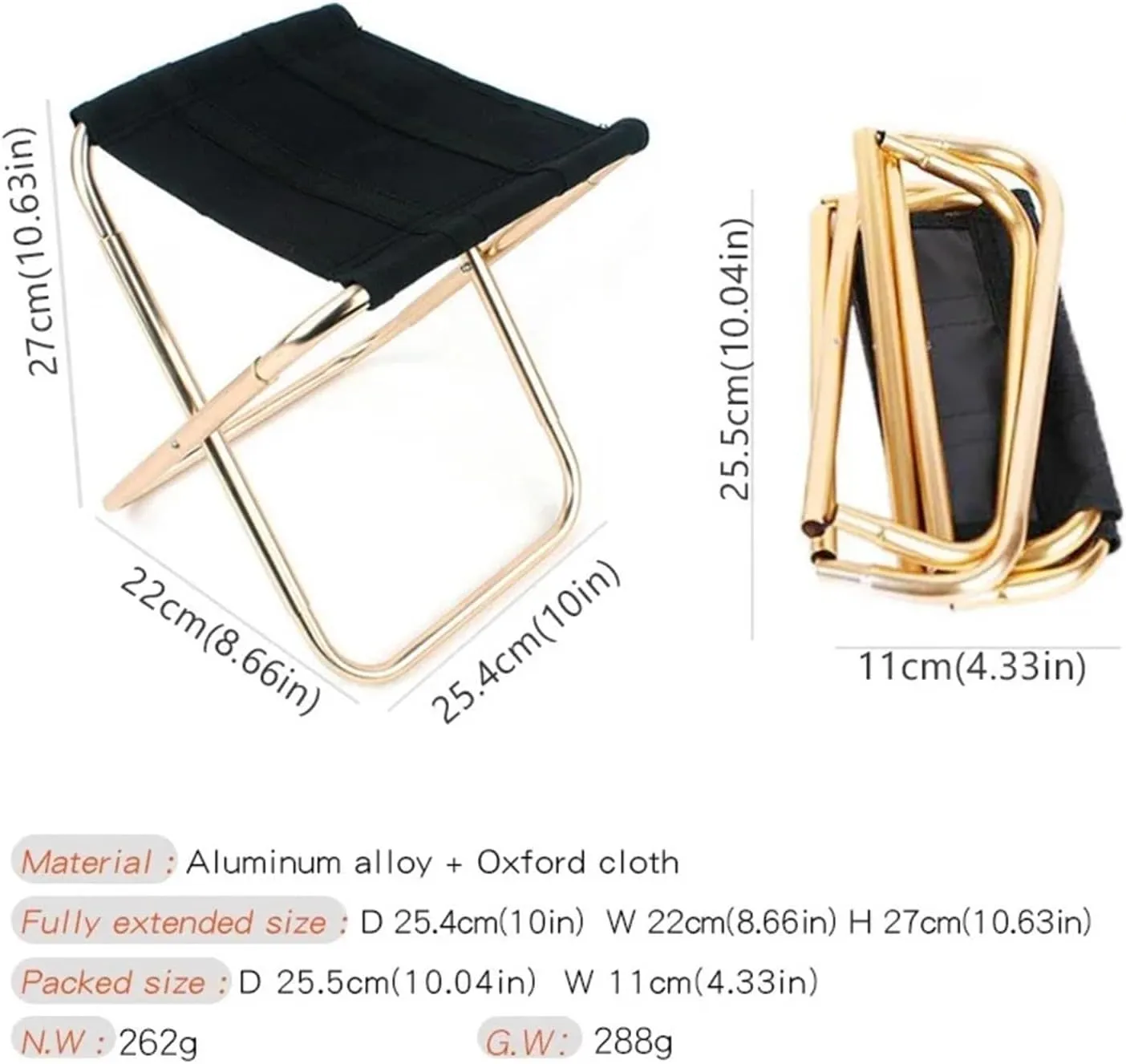 Outdoor Camping Chair Golden Aluminum Alloy Folding Chair with Bag Stool Fit for Seat Fishing Camping(Gray)