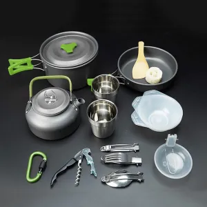 Outdoor Camping Cookware Mess Kit All in One Non-Stick Lightweight Backpacking Cooking Set with 2 Stainless Steel Cup Hiking Picnic Outdoor & Camping Pots and Pans Set with Kettle