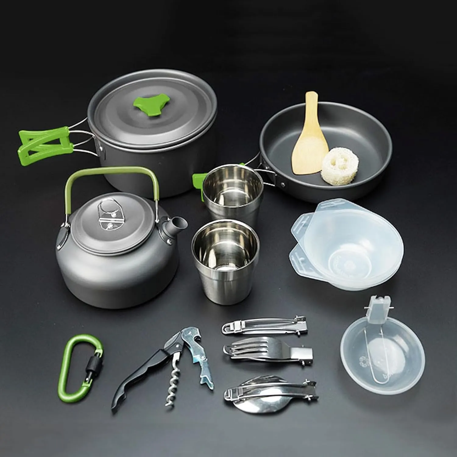 Outdoor Camping Cookware Mess Kit All in One Non-Stick Lightweight Backpacking Cooking Set with 2 Stainless Steel Cup Hiking Picnic Outdoor & Camping Pots and Pans Set with Kettle