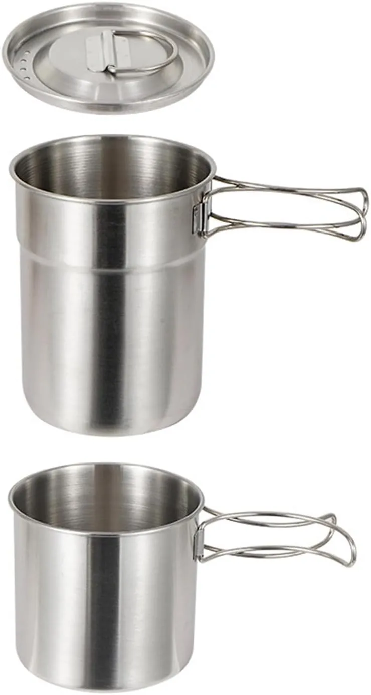 Outdoor Camping Portable Cookware Pots Picnics Water Mug Stainless Steels Camping Mugs with Folding Handle Easy to Use