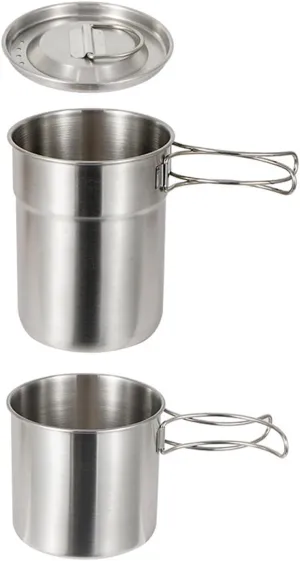 Outdoor Camping Portable Cookware Pots Picnics Water Mug Stainless Steels Camping Mugs with Folding Handle Easy to Use