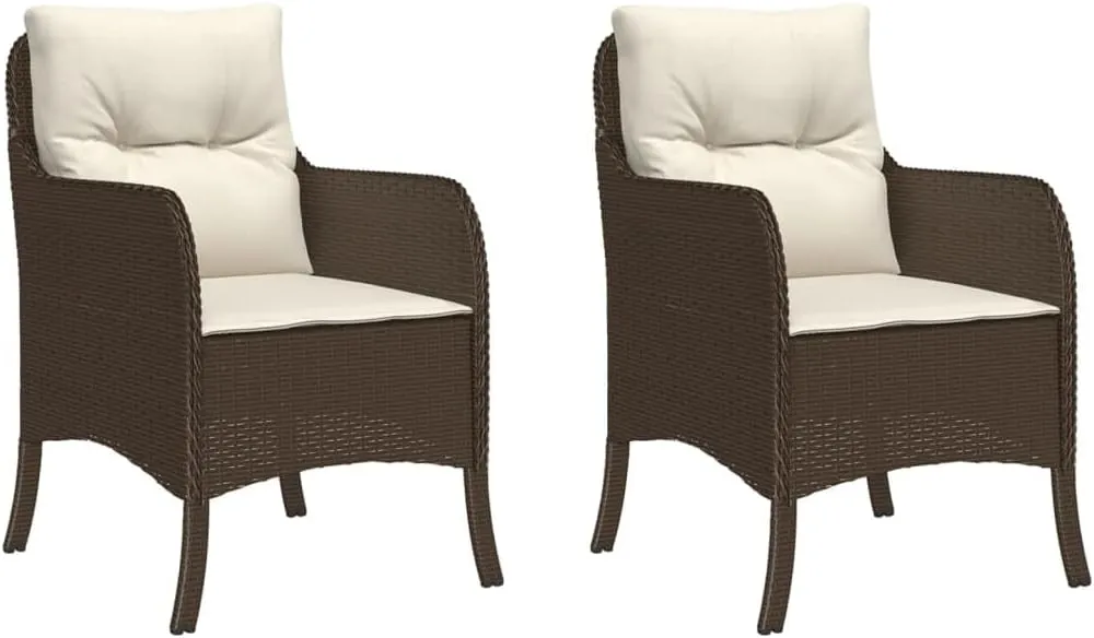 Outdoor Dining Chairs Dining Chairs Camping Chairs Lawn Chairs - Patio Chairs with Cushions 2 pcs Brown Poly Rattan for Park Garden Campsites Beaches