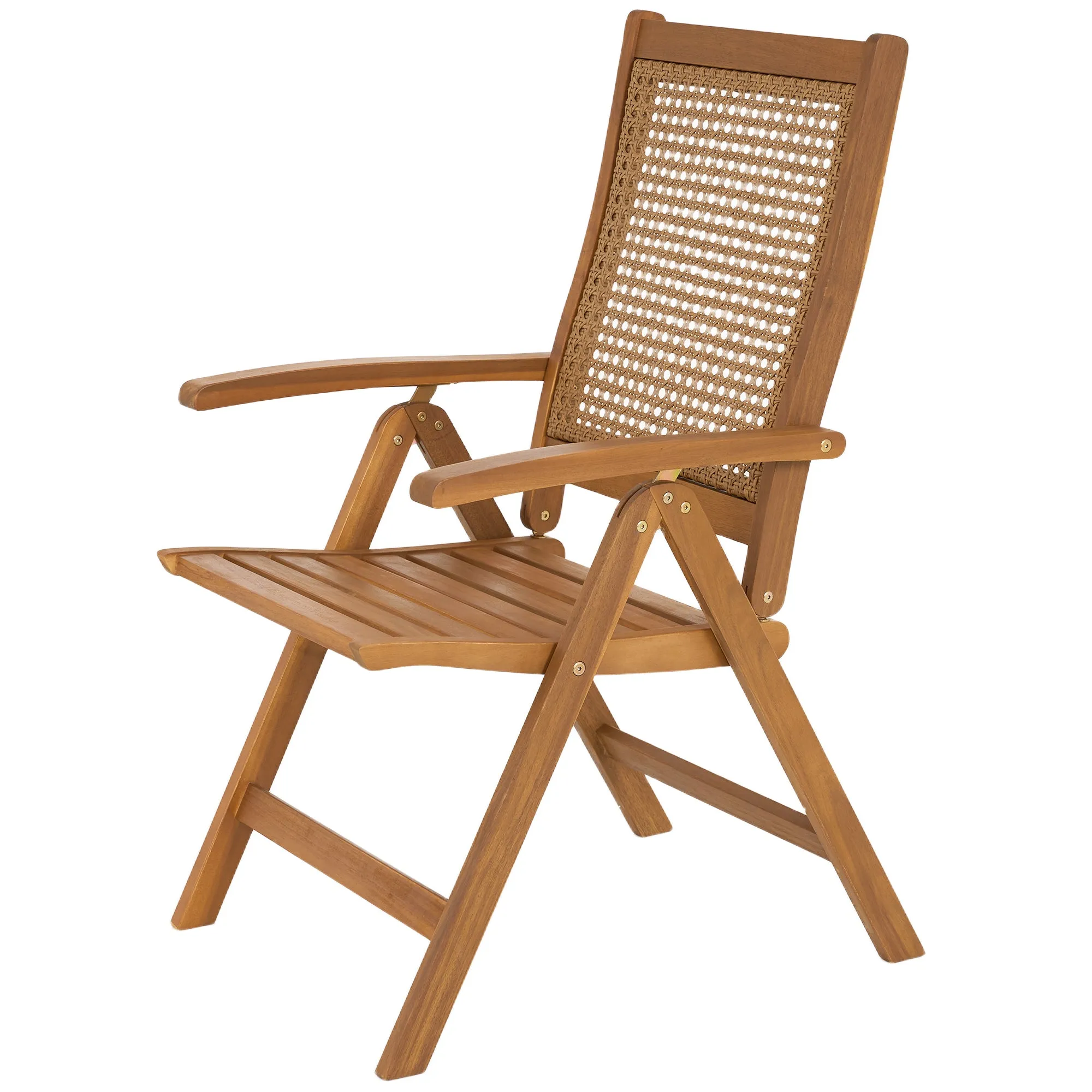 Outdoor Folding Chair, Acacia Wood Foldable Camping Chair with 5-Level Adjustable Back, Slatted Seat, Armrest for Camping, Garden, Pool, Beach, Backyard, Teak
