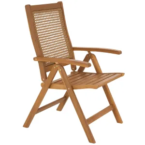 Outdoor Folding Chair, Acacia Wood Foldable Camping Chair with 5-Level Adjustable Back, Slatted Seat, Armrest for Camping, Garden, Pool, Beach, Backyard, Teak