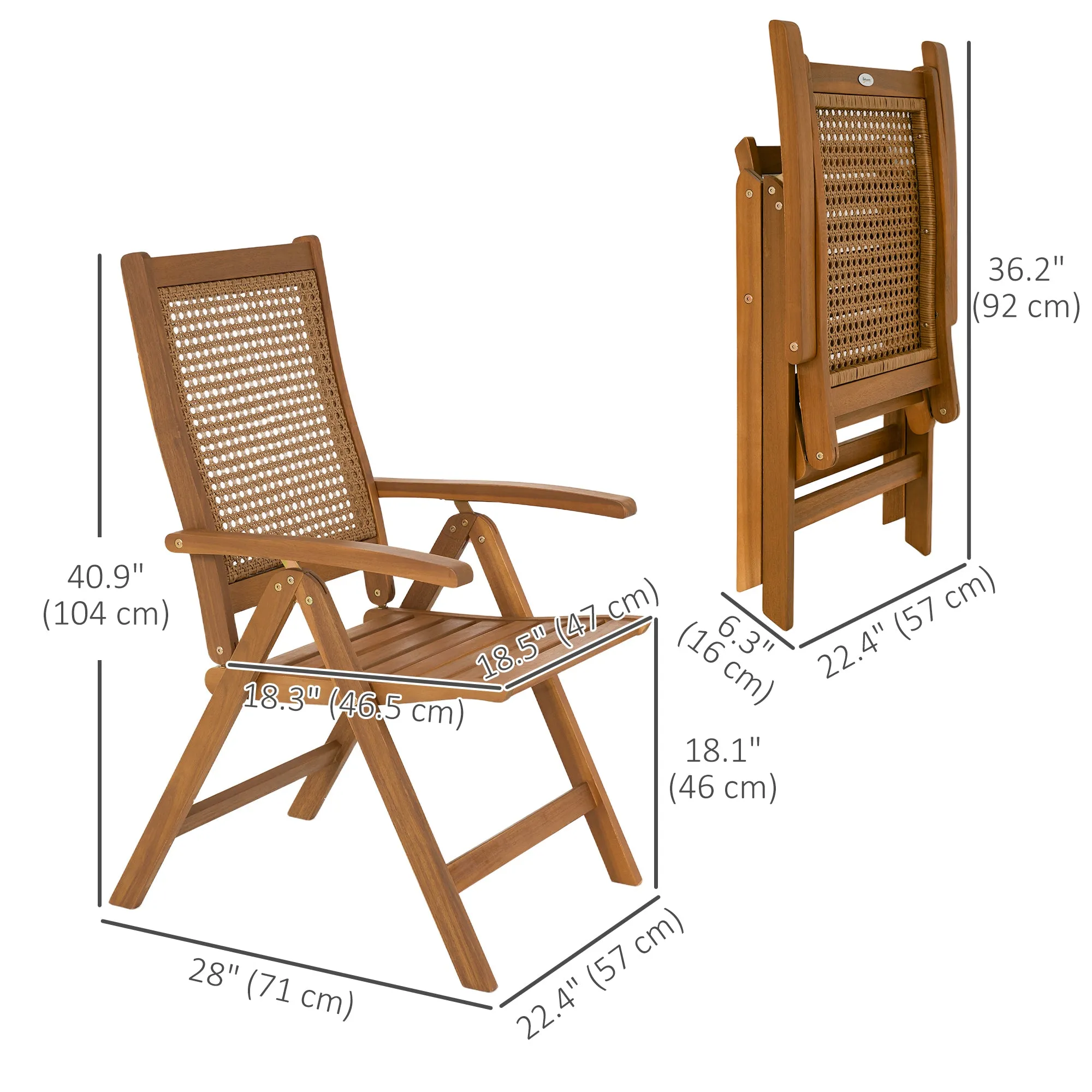 Outdoor Folding Chair, Acacia Wood Foldable Camping Chair with 5-Level Adjustable Back, Slatted Seat, Armrest for Camping, Garden, Pool, Beach, Backyard, Teak