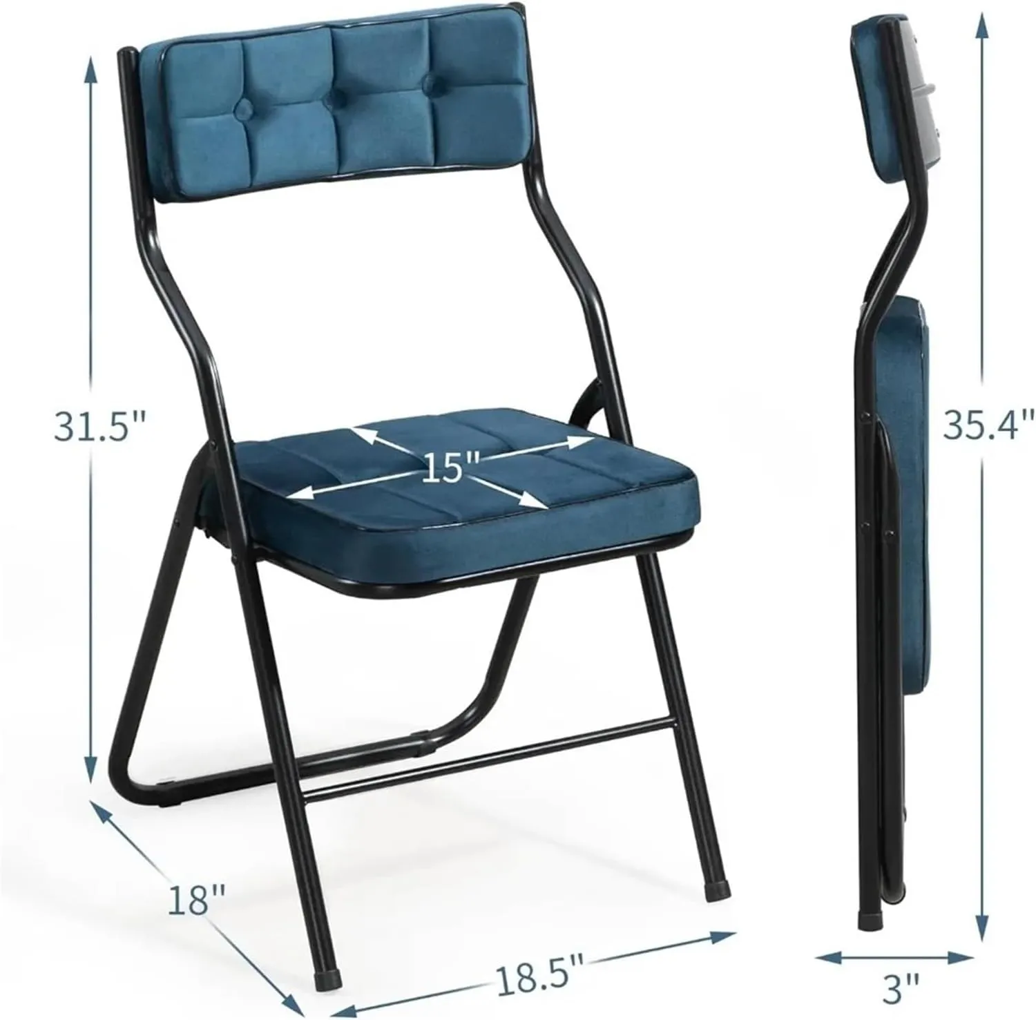 Outdoor Folding Chair Padded Folding Chairs Pack, Foldable Dining Chair with Cushion, Portable and Assembled Extra Fit for Seat Wedding Party Backpack Chair(Blue)