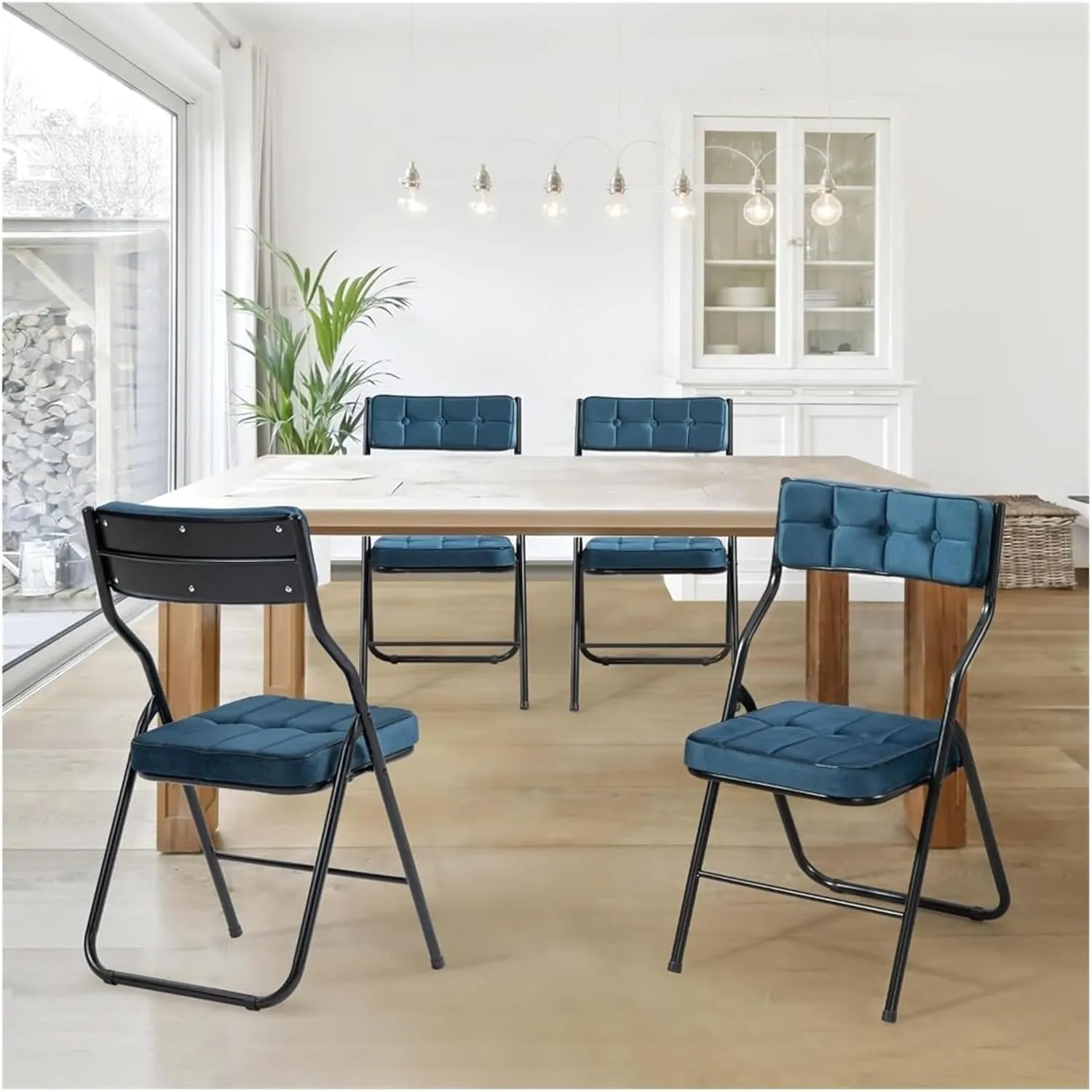 Outdoor Folding Chair Padded Folding Chairs Pack, Foldable Dining Chair with Cushion, Portable and Assembled Extra Fit for Seat Wedding Party Backpack Chair(Blue)