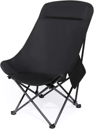 Outdoor High Back Chair, Folding Camping Chair, Portable Stool and Lounge Chair, Load Capacity 150kg (Color : Black)