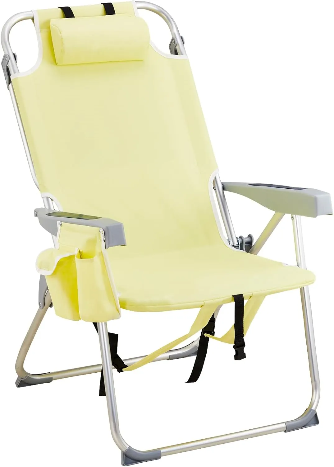 Outdoor High Beach Lawn Chair,Portable Lightweight Folding Chair for Adults,Portable Backpack Foldable Camping Chair,with Cup Holder,for Patio Pool Yard Garden (Yellow)