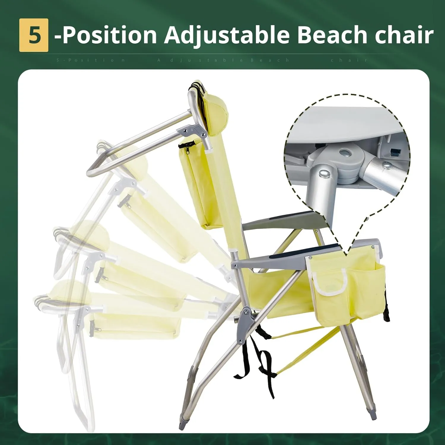 Outdoor High Beach Lawn Chair,Portable Lightweight Folding Chair for Adults,Portable Backpack Foldable Camping Chair,with Cup Holder,for Patio Pool Yard Garden (Yellow)