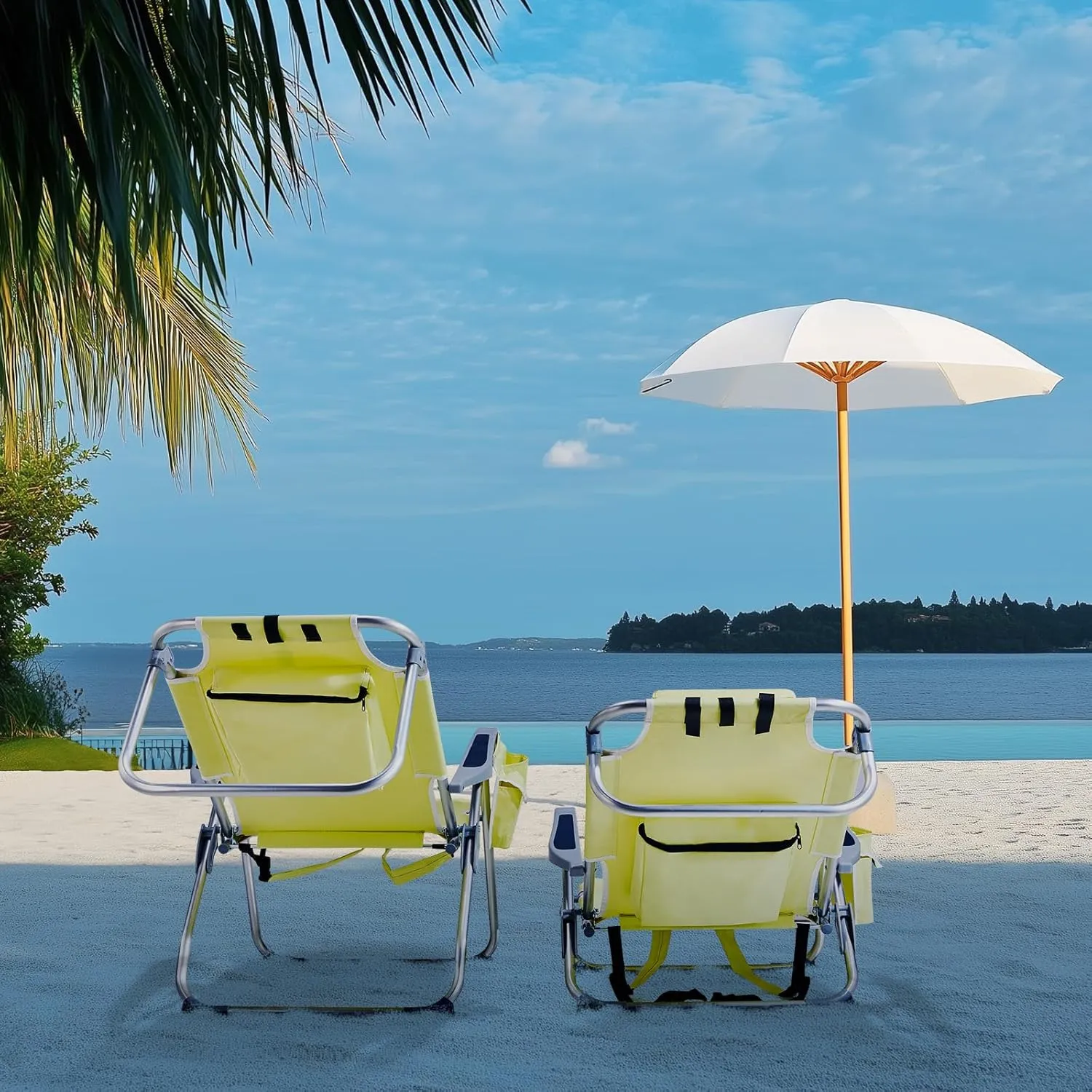 Outdoor High Beach Lawn Chair,Portable Lightweight Folding Chair for Adults,Portable Backpack Foldable Camping Chair,with Cup Holder,for Patio Pool Yard Garden (Yellow)
