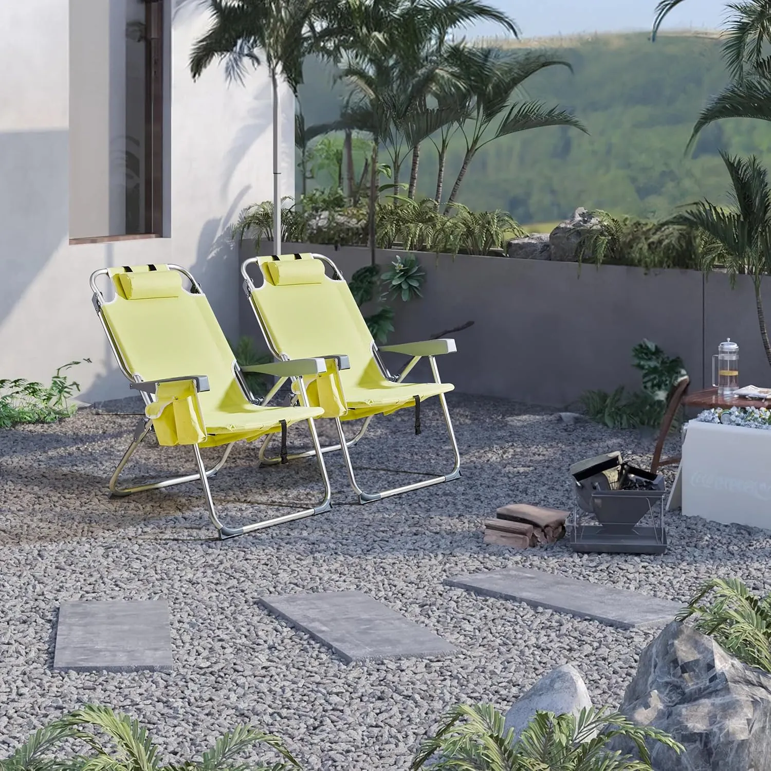 Outdoor High Beach Lawn Chair,Portable Lightweight Folding Chair for Adults,Portable Backpack Foldable Camping Chair,with Cup Holder,for Patio Pool Yard Garden (Yellow)