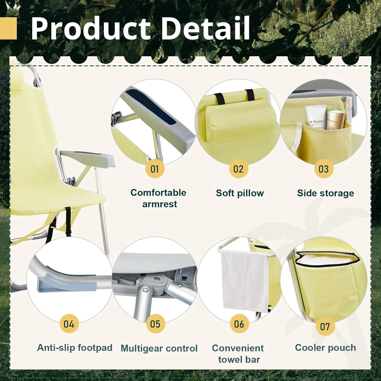 Outdoor High Beach Lawn Chair,Portable Lightweight Folding Chair for Adults,Portable Backpack Foldable Camping Chair,with Cup Holder,for Patio Pool Yard Garden (Yellow)