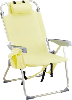 Outdoor High Beach Lawn Chair,Portable Lightweight Folding Chair for Adults,Portable Backpack Foldable Camping Chair,with Cup Holder,for Patio Pool Yard Garden (Yellow)