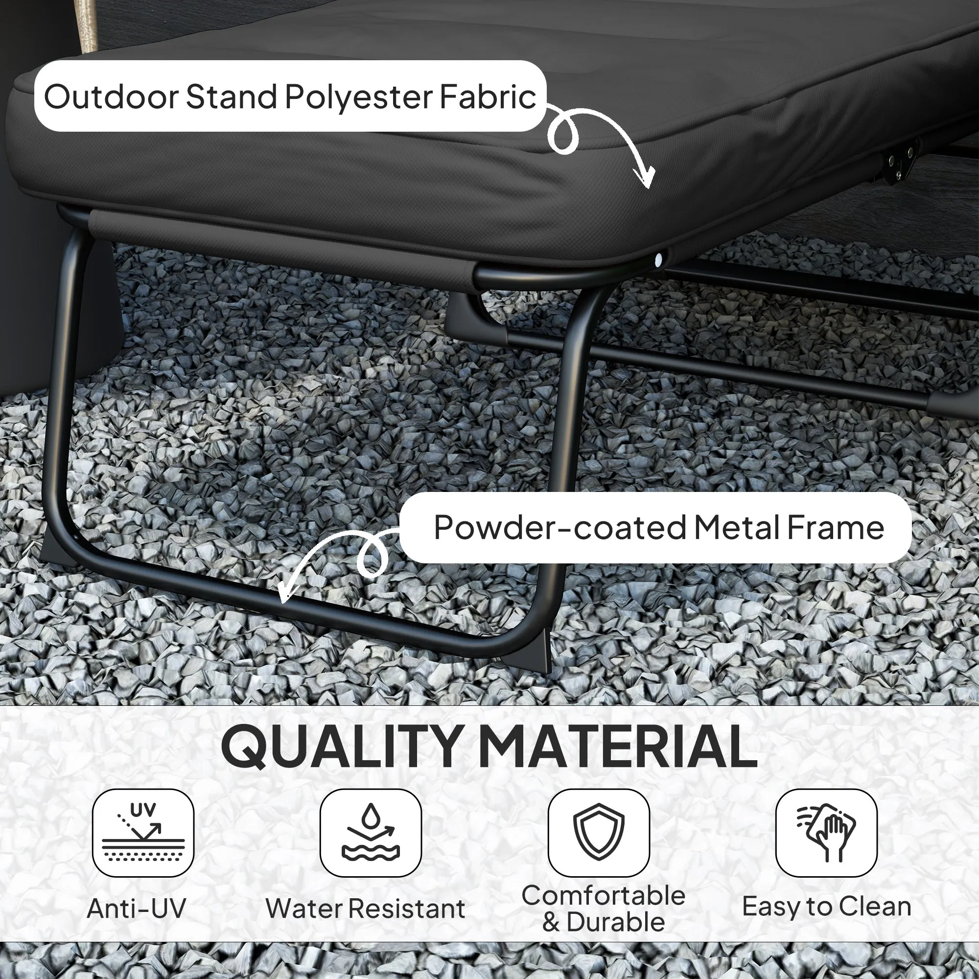 Outdoor Lounge Chair with Padded Cushion, Folding Reclining Patio Garden Chair with Recline Back, Footrest, for Poolside, Patio, Black