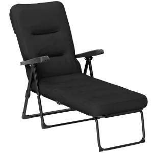 Outdoor Lounge Chair with Padded Cushion, Folding Reclining Patio Garden Chair with Recline Back, Footrest, for Poolside, Patio, Black