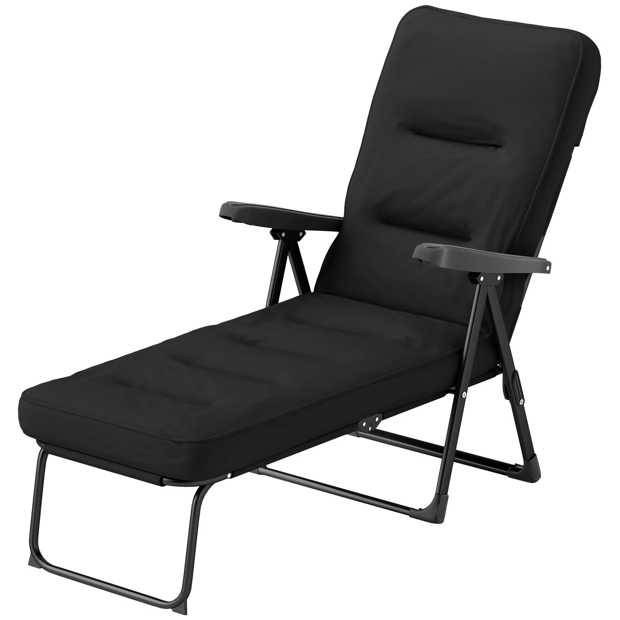 Outdoor Lounge Chair with Padded Cushion, Folding Reclining Patio Garden Chair with Recline Back, Footrest, for Poolside, Patio, Black