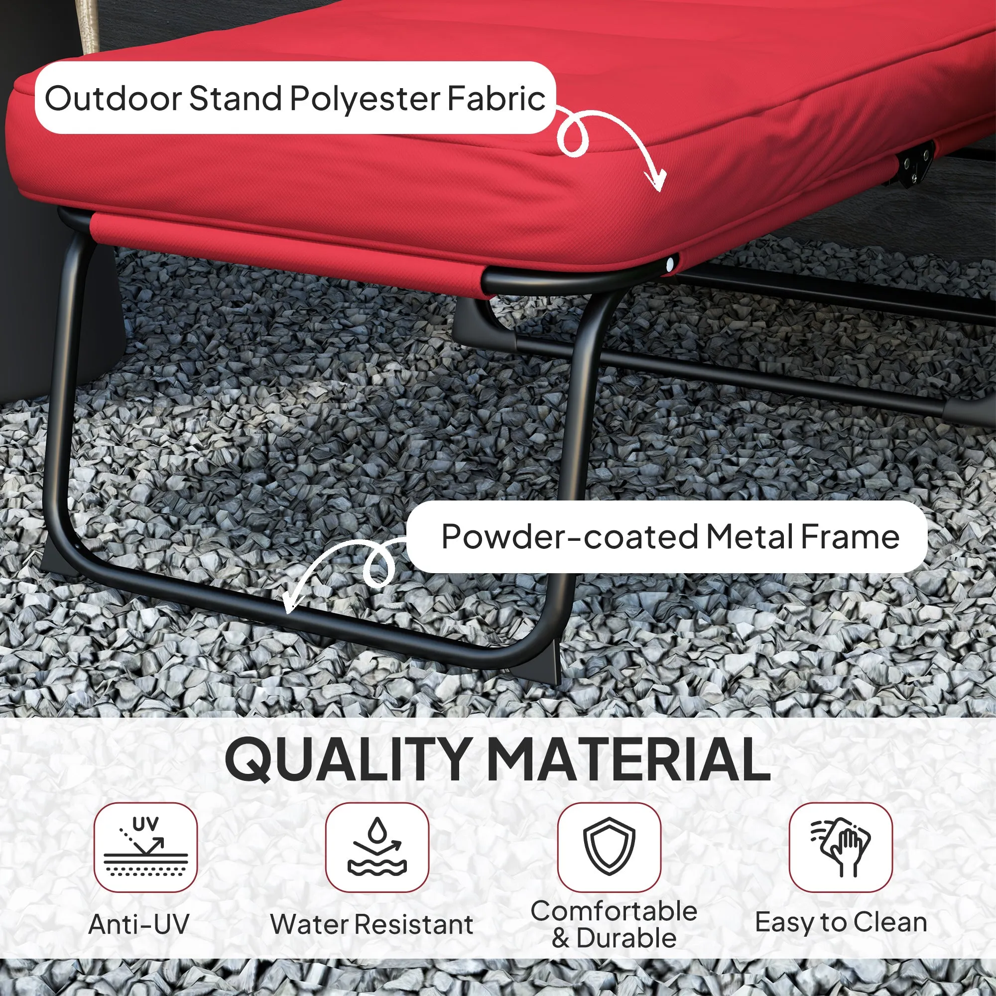 Outdoor Lounge Chair with Padded Cushion, Folding Reclining Patio Garden Chair with Recline Back, Footrest, for Poolside, Patio, Wine Red