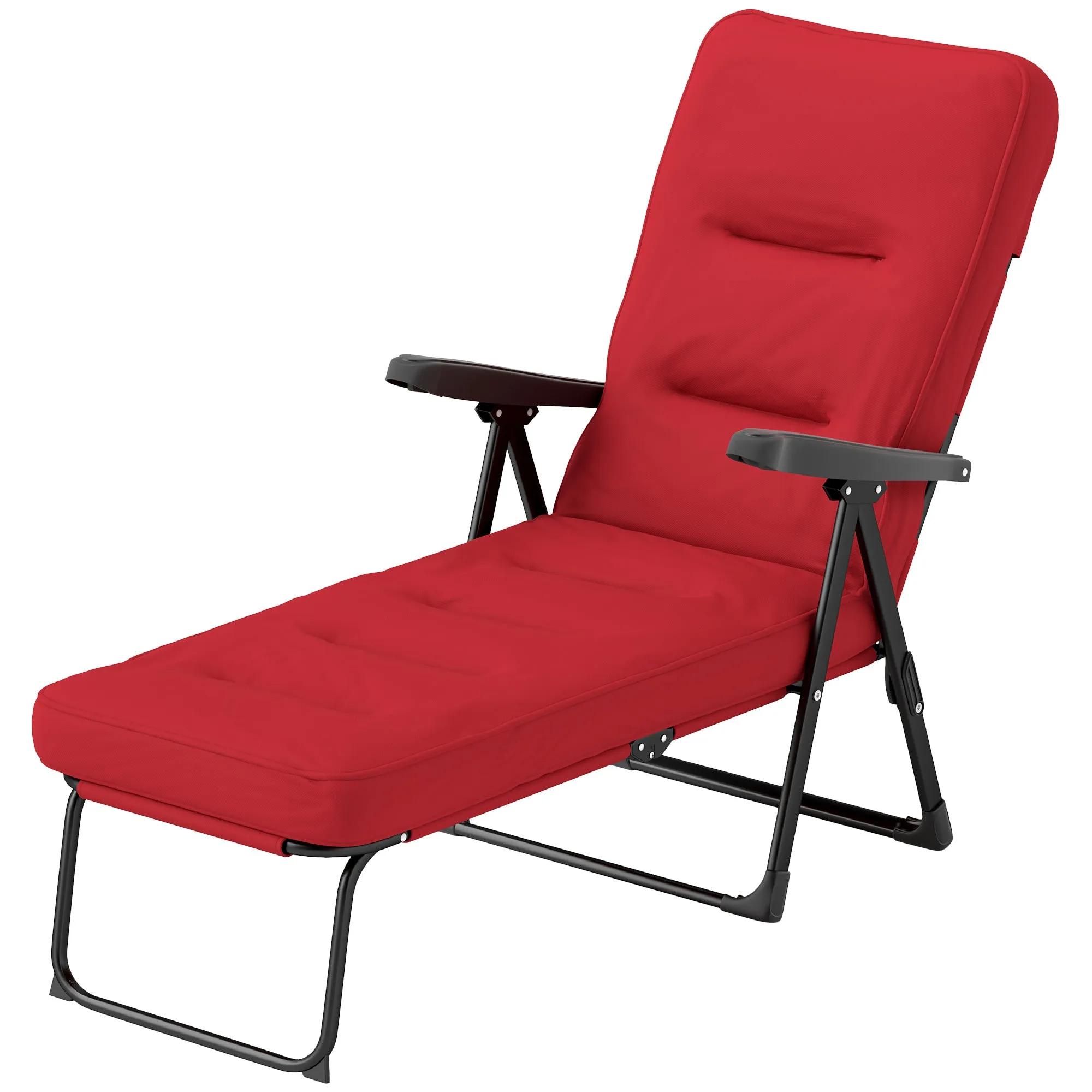 Outdoor Lounge Chair with Padded Cushion, Folding Reclining Patio Garden Chair with Recline Back, Footrest, for Poolside, Patio, Wine Red