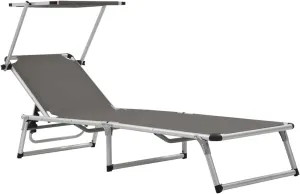 Outdoor Lounge Chair,Tanning Chair with face Hole,Lounge Chairs,Folding Sun Lounger with Roof Aluminum and Textilene GrayIdeal for Garden, Patio, Camping