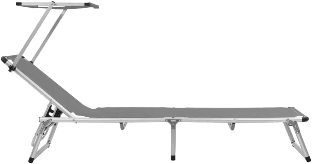 Outdoor Lounge Chair,Tanning Chair with face Hole,Lounge Chairs,Folding Sun Lounger with Roof Aluminum and Textilene GrayIdeal for Garden, Patio, Camping
