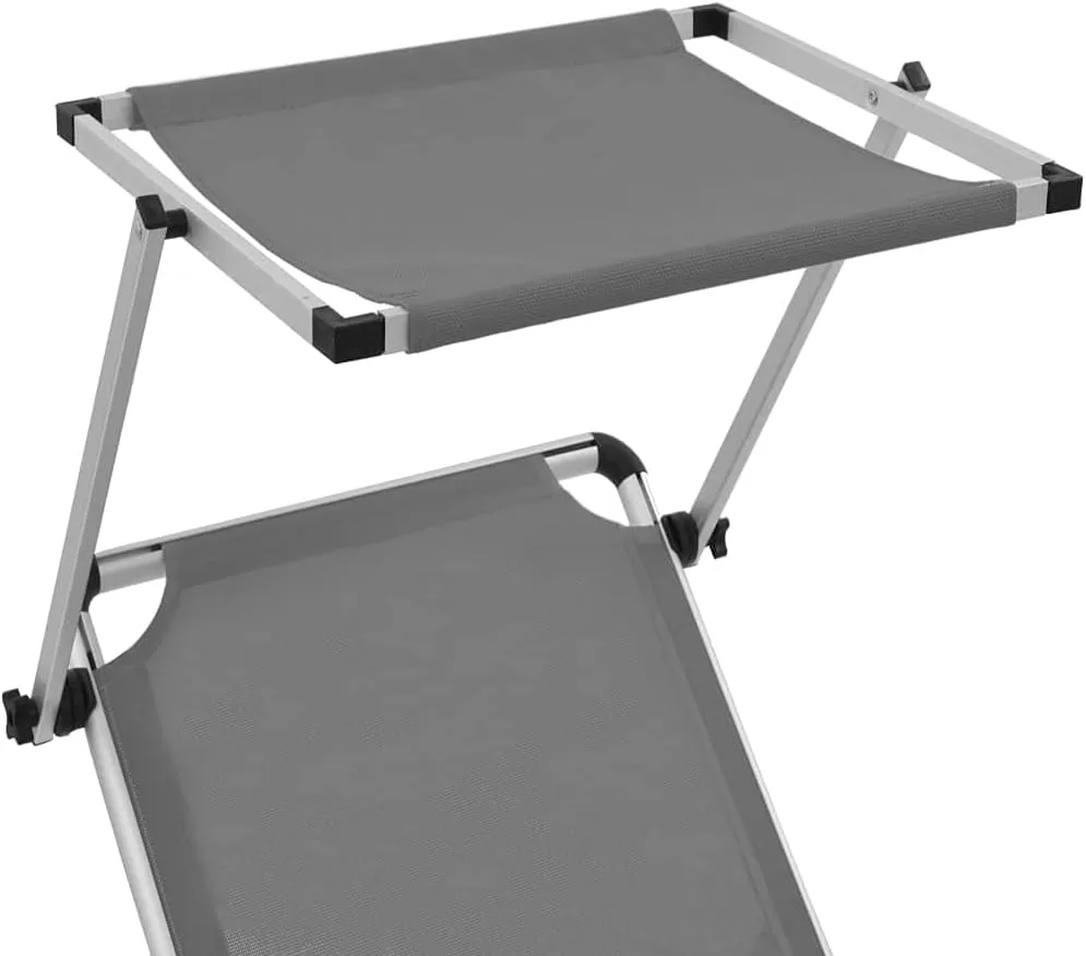 Outdoor Lounge Chair,Tanning Chair with face Hole,Lounge Chairs,Folding Sun Lounger with Roof Aluminum and Textilene GrayIdeal for Garden, Patio, Camping