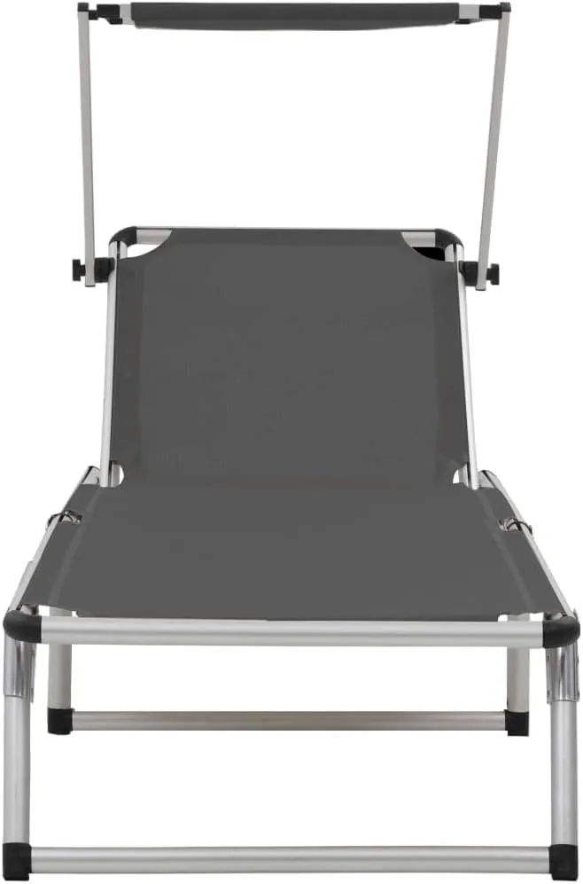 Outdoor Lounge Chair,Tanning Chair with face Hole,Lounge Chairs,Folding Sun Lounger with Roof Aluminum and Textilene GrayIdeal for Garden, Patio, Camping