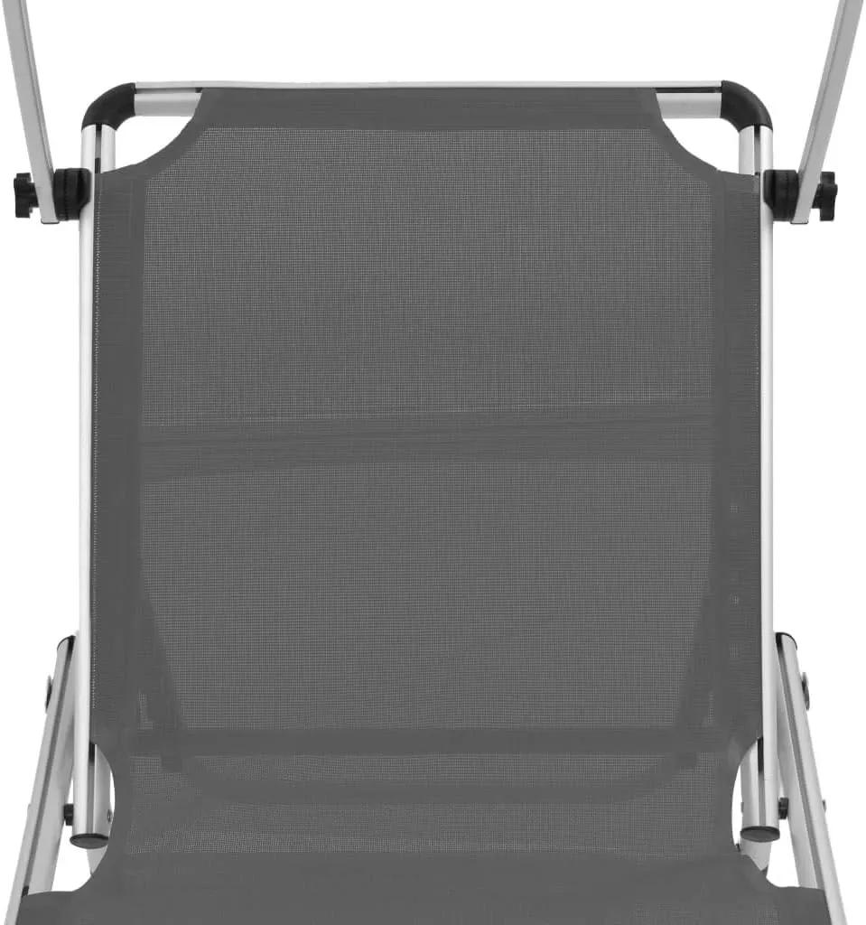 Outdoor Lounge Chair,Tanning Chair with face Hole,Lounge Chairs,Folding Sun Lounger with Roof Aluminum and Textilene GrayIdeal for Garden, Patio, Camping