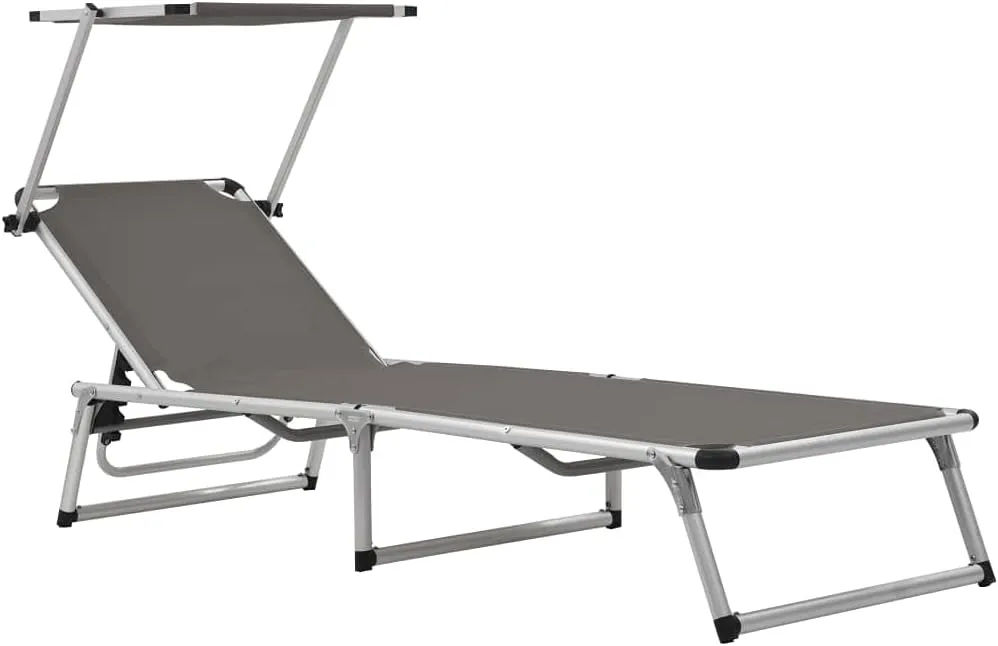 Outdoor Lounge Chair,Tanning Chair with face Hole,Lounge Chairs,Folding Sun Lounger with Roof Aluminum and Textilene GrayIdeal for Garden, Patio, Camping