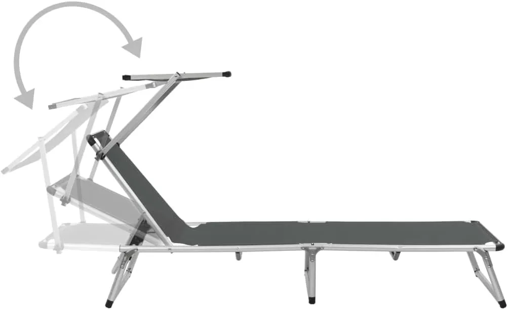 Outdoor Lounge Chair,Tanning Chair with face Hole,Lounge Chairs,Folding Sun Lounger with Roof Aluminum and Textilene GrayIdeal for Garden, Patio, Camping