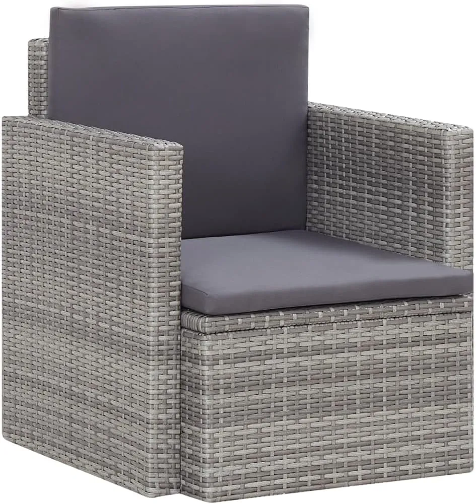 Outdoor Patio Chair with Cushions Gray PE Rattan Steel Frame Weather-Resistant Modern Lounge Chair for Garden Balcony Poolside