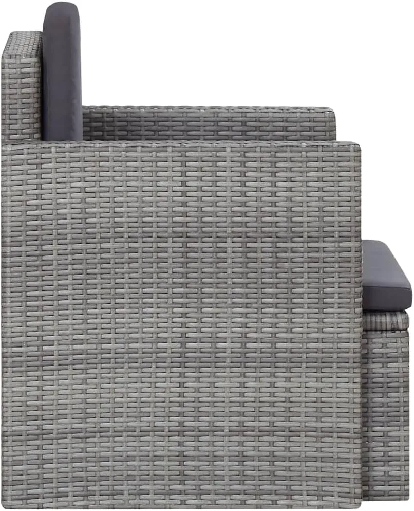 Outdoor Patio Chair with Cushions Gray PE Rattan Steel Frame Weather-Resistant Modern Lounge Chair for Garden Balcony Poolside