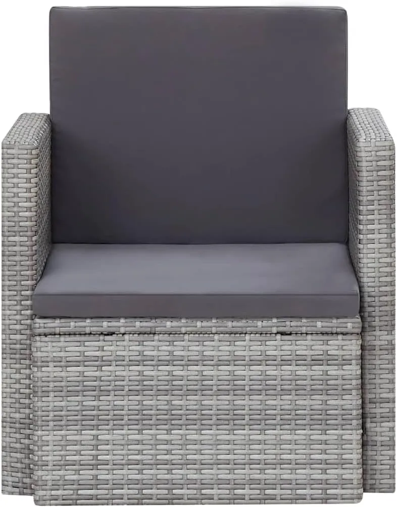 Outdoor Patio Chair with Cushions Gray PE Rattan Steel Frame Weather-Resistant Modern Lounge Chair for Garden Balcony Poolside