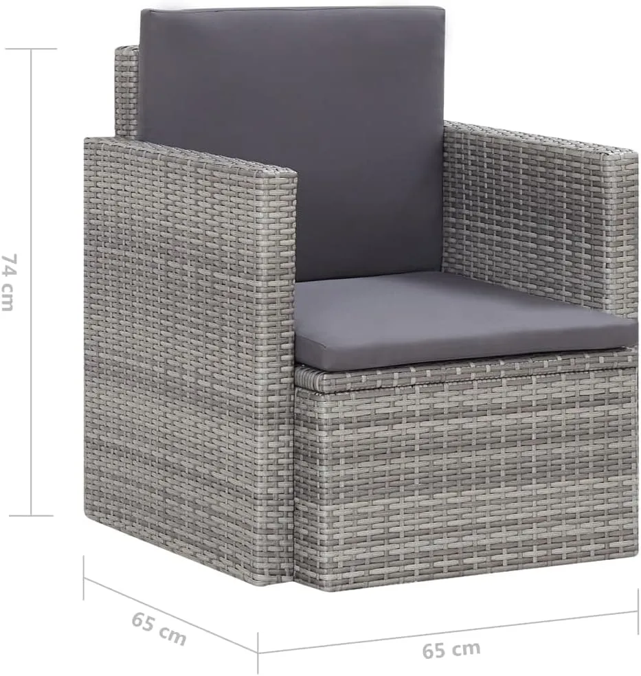 Outdoor Patio Chair with Cushions Gray PE Rattan Steel Frame Weather-Resistant Modern Lounge Chair for Garden Balcony Poolside