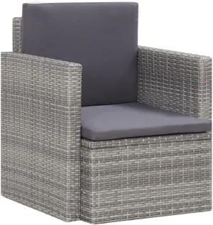 Outdoor Patio Chair with Cushions Gray PE Rattan Steel Frame Weather-Resistant Modern Lounge Chair for Garden Balcony Poolside