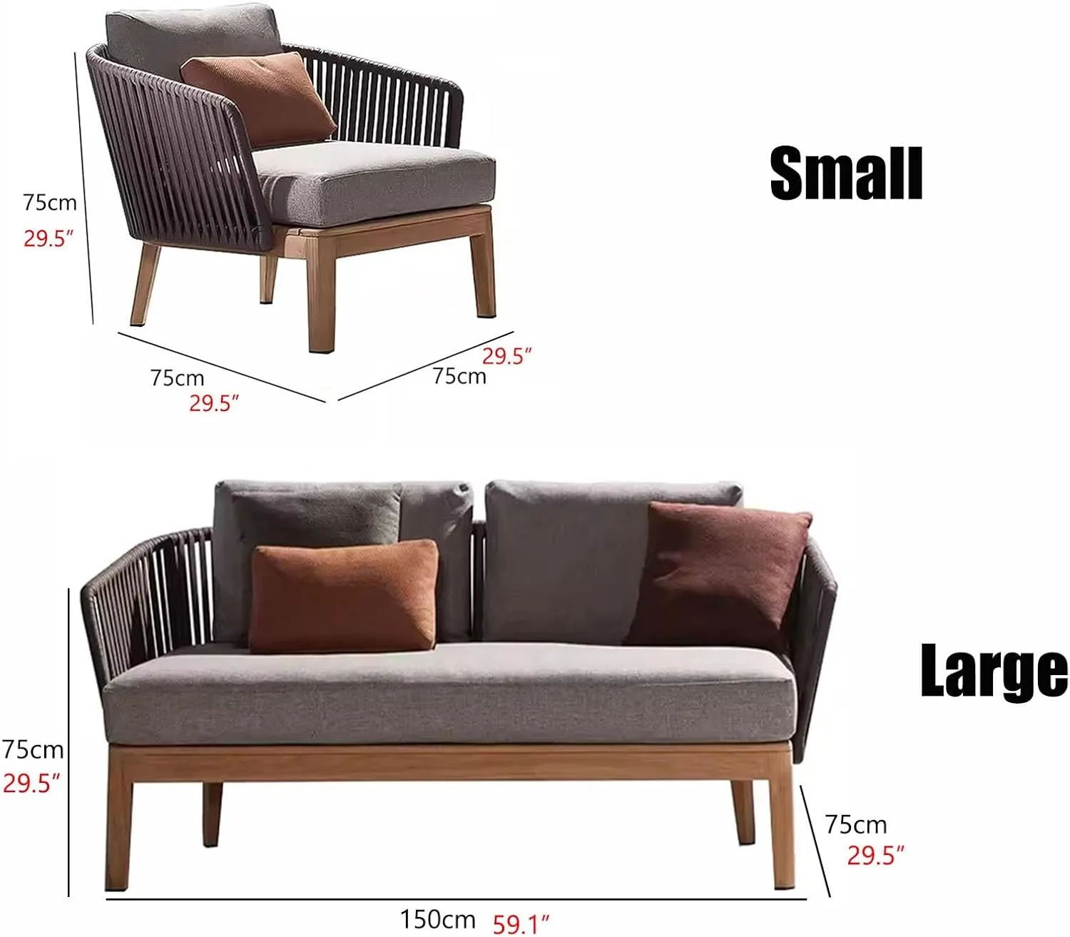 Outdoor Patio Furniture Sofa W Cushions, Outdoor Conversation PE Wicker Chair Patio Sofa for Garden Backyard Deck(Small) (One Color Small)