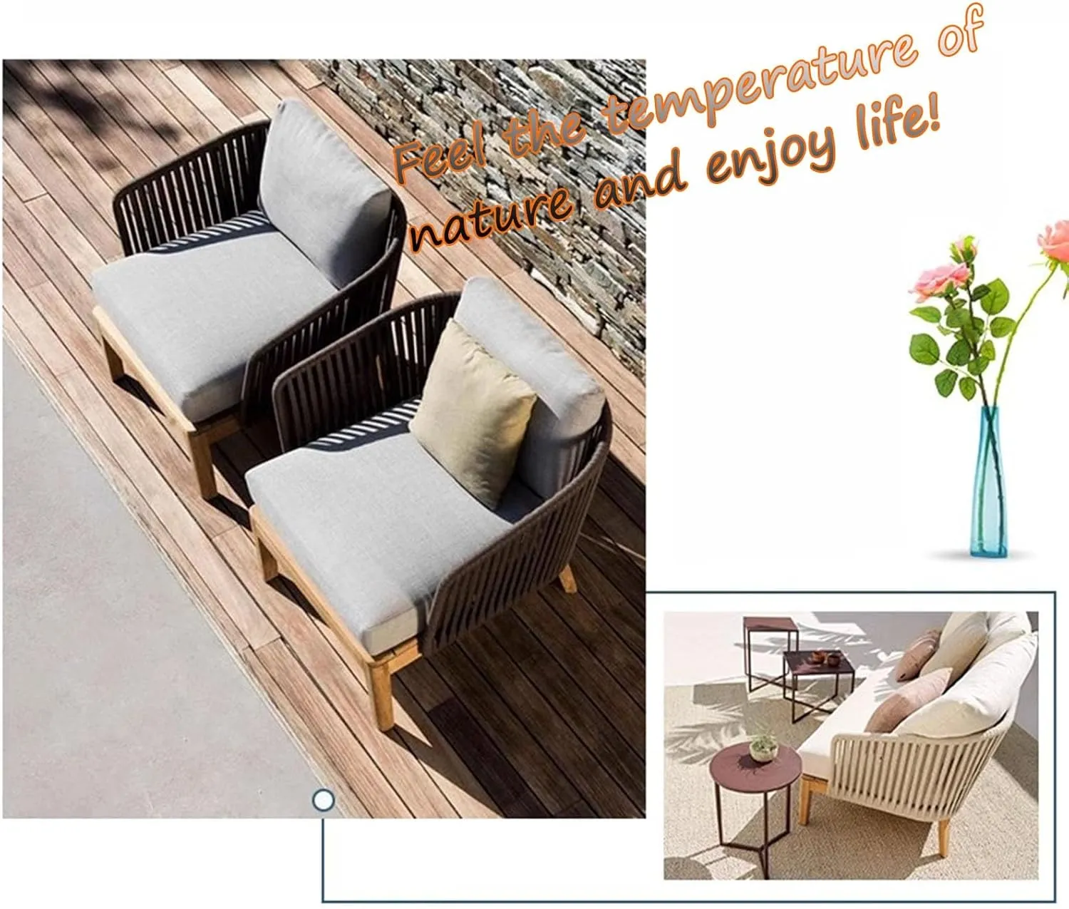Outdoor Patio Furniture Sofa W Cushions, Outdoor Conversation PE Wicker Chair Patio Sofa for Garden Backyard Deck(Small) (One Color Small)