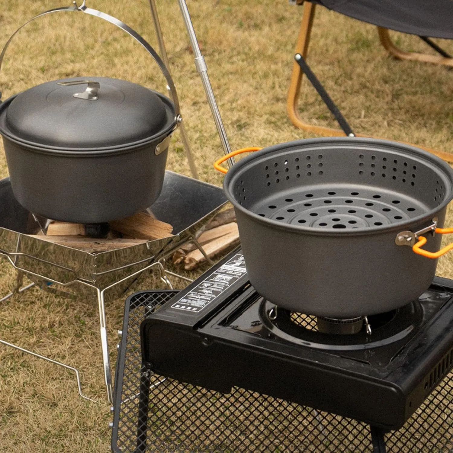 Outdoor Picnic Pot Set, 5L Large Capacity Portable Camping Cookware Kit for Barbecue Cooking Boiling Steaming Grilling