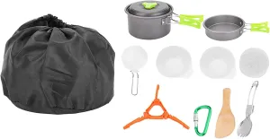 Outdoor Portable Cookware Kit Pot Pan Bowl Spoon Camping Hiking Hunting Accessory Set Safe High Temperature Resistance Convenient Orange Green for Outdoor Activities (AT6384-B)