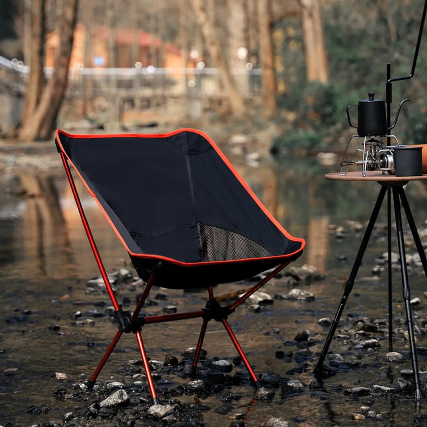 Outdoor Portable Folding Chair, Ultra-Light Aluminum Camping Chairs, 90 kg Capacity, Quick Setup, Folding Backpacking Chair for Camping, Picnic, Beach, Fishing, Garden,Red (Black One Size)
