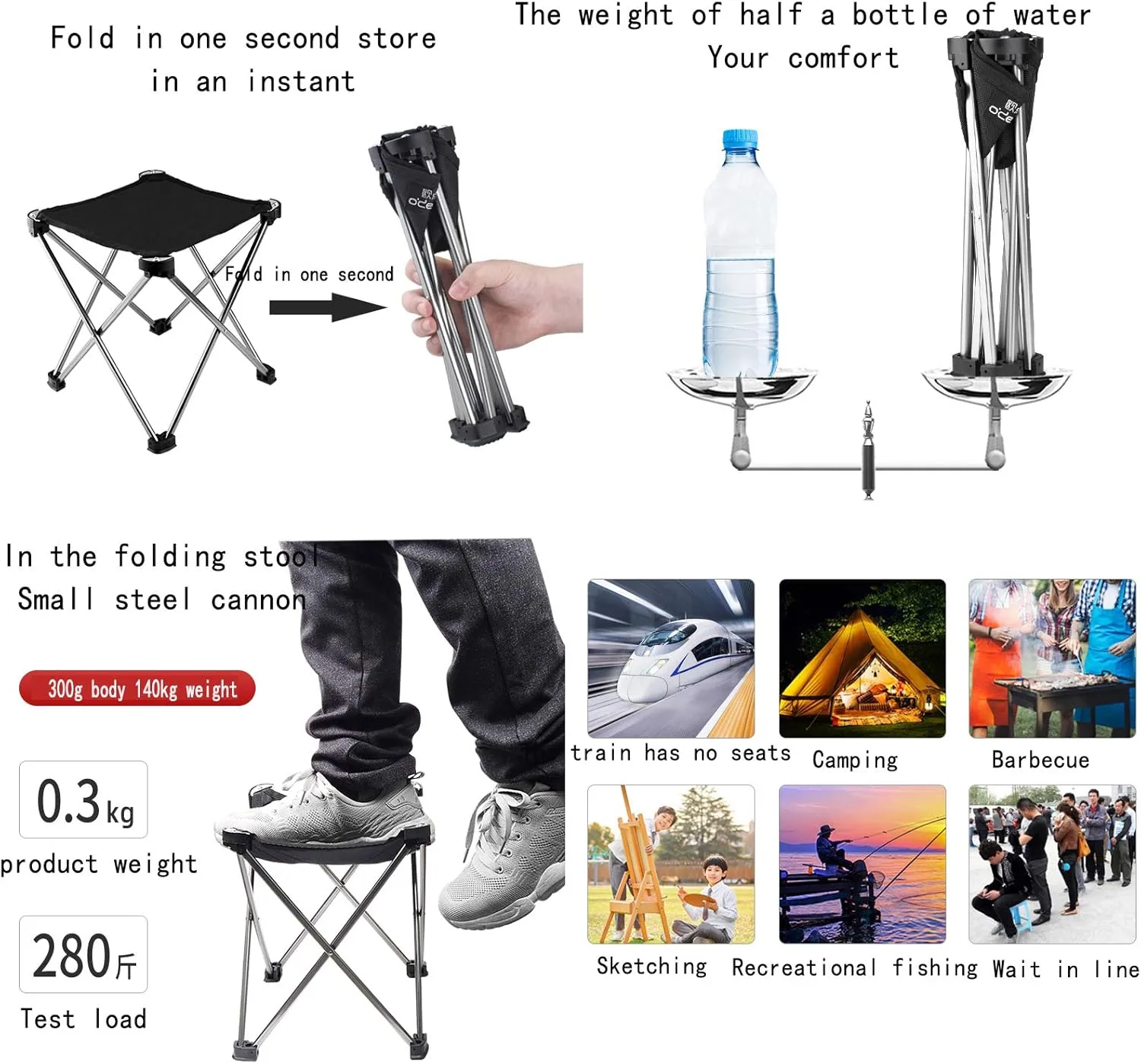 Outdoor Portable Folding Chairs Camping Ultralight Aluminum Collapsible Small Step Slacker Stool for Fishing Camp Traveling Hiking Beach Garden BBQ Lightwight Waterproof Stool