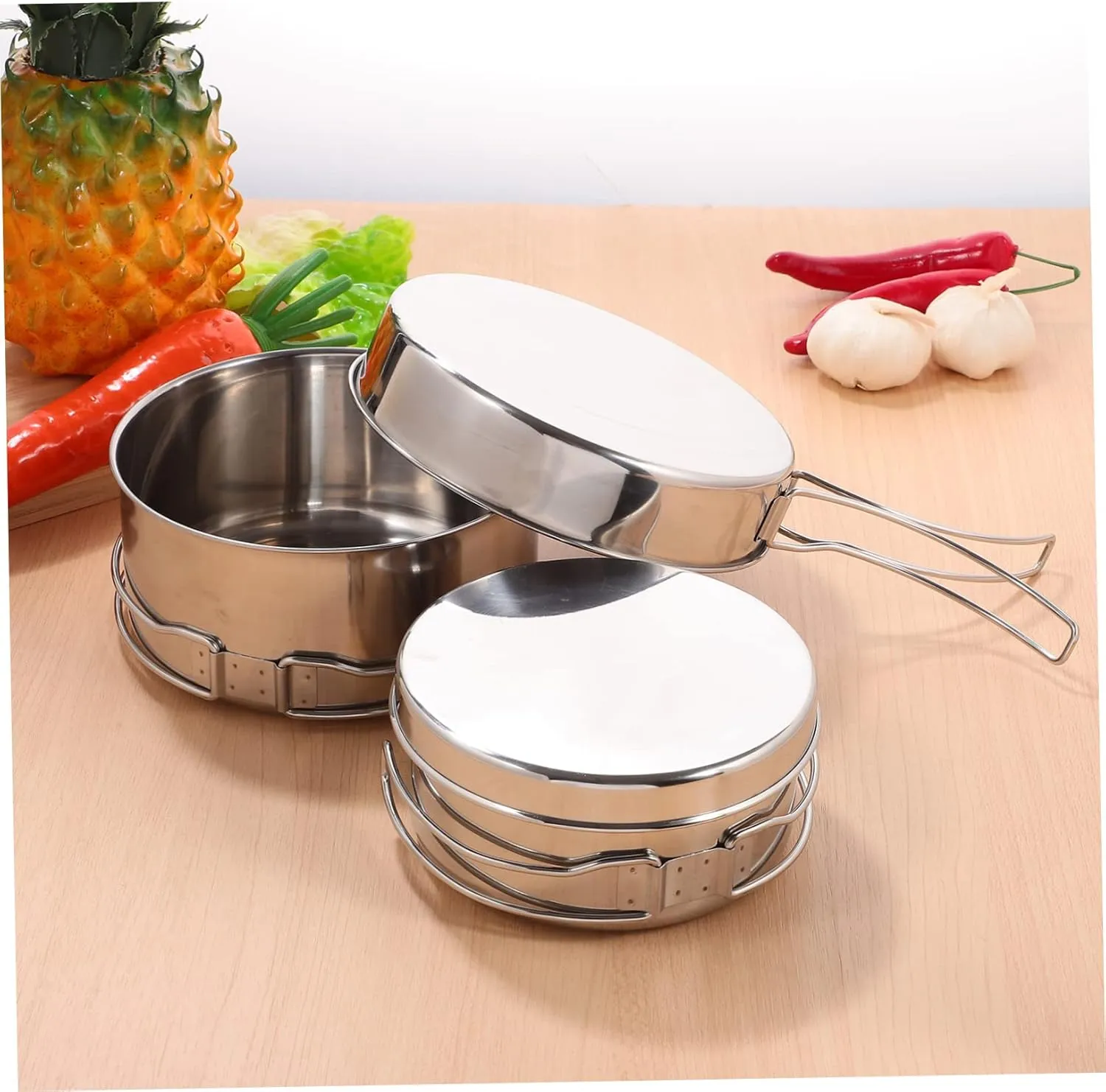 Outdoor Stainless Steel Cooking Pot and Pan Stackable Cookware for Camping Picnic Hiking Non Stick Space