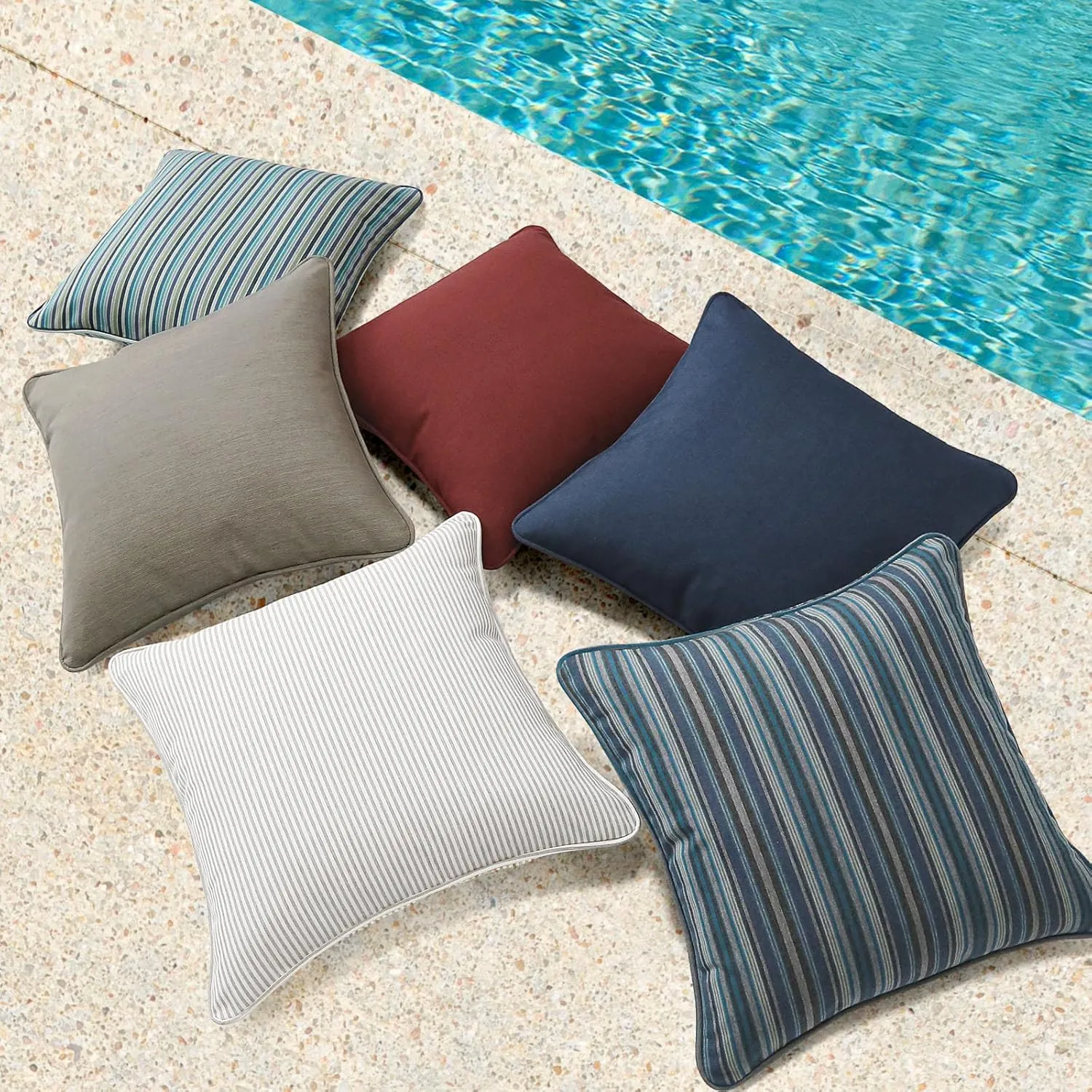 Outdoor Sunbrella Decorative Throw Pillow Covers Only, Pack of 4, 17"x17" & 20"x12" Waterproof Replacement Lumbar Pillow Case for Patio, Backyard, Couch, Sofa and Patio Furniture, Cast Shale