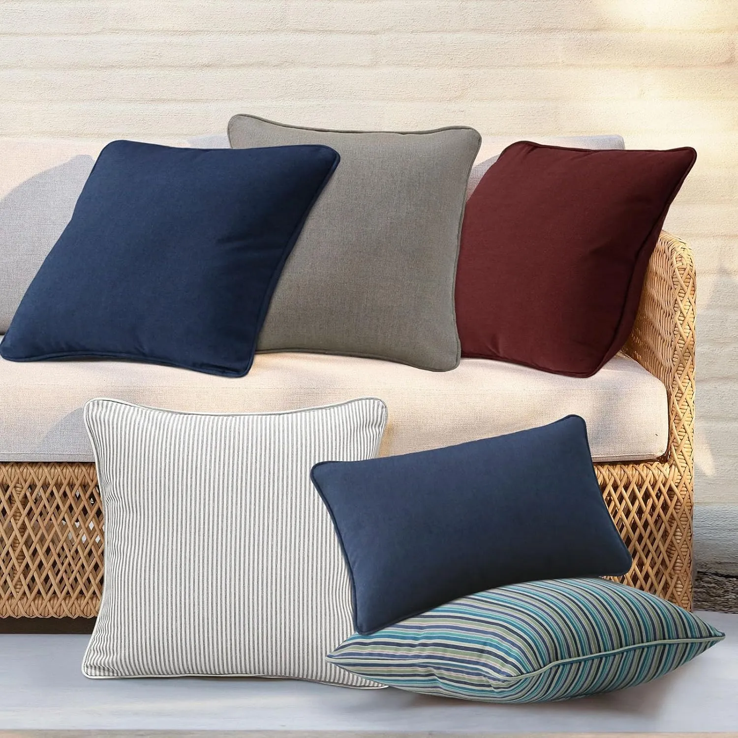 Outdoor Sunbrella Decorative Throw Pillow Covers Only, Pack of 4, 17"x17" & 20"x12" Waterproof Replacement Lumbar Pillow Case for Patio, Backyard, Couch, Sofa and Patio Furniture, Cast Shale